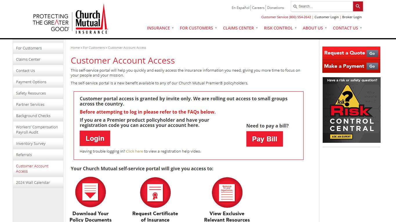 Customer Account Access - Church Mutual